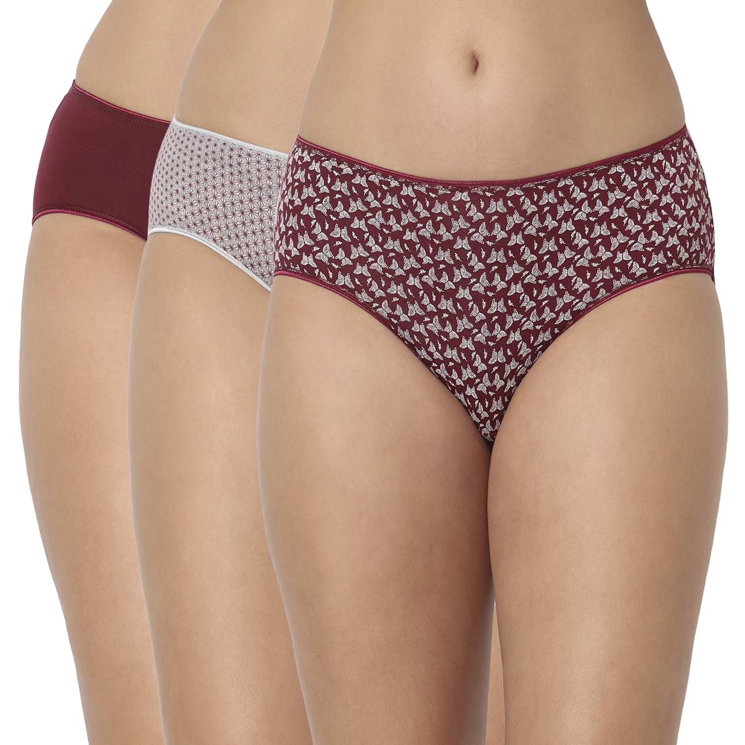 Combo 3 7340 - Pack of 3 Cotton Lycra Premium Hipster Panties - Image 1