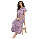 JSS 12064 - Printed Cotton Nighty for Women – Square Neck, Half Sleeves
