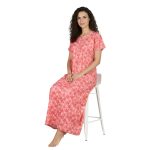 JSS 12069 - Printed Poly-Viscose Nighty for Women – Round Neck, Half Sleeves