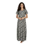 JSS 12075 - Printed Poly-Viscose Nighty for Women – Round Neck, Half Sleeves