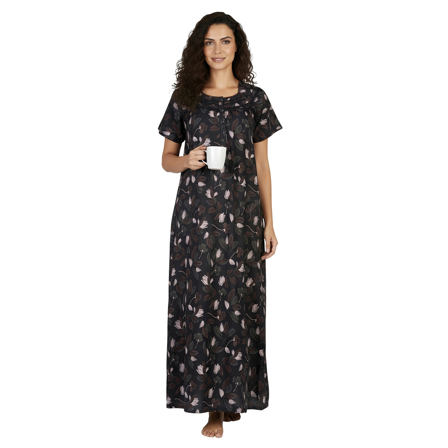 JSS 12083 COL 2_6 JSS 12083 - Printed Poly-Viscose Nighty for Women – Round Neck, Half Sleeves - Image 1