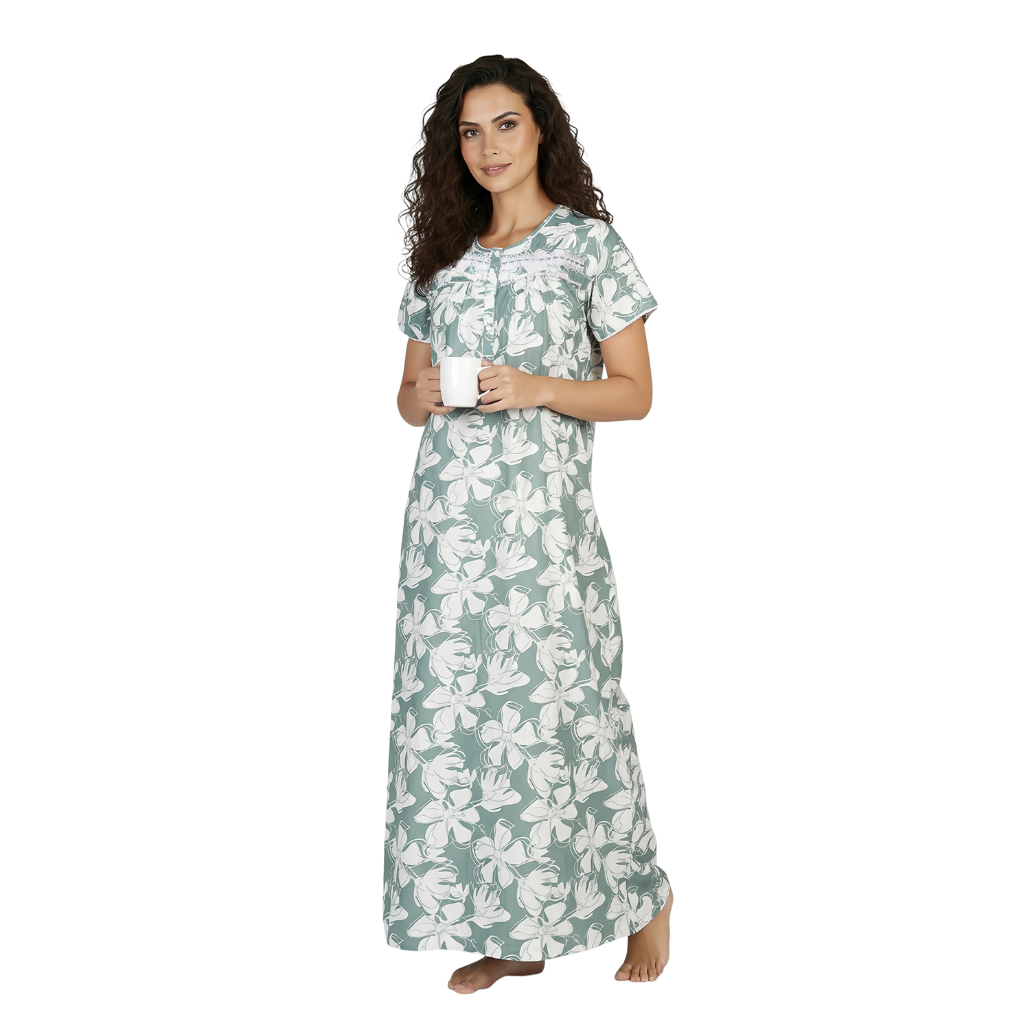 JSS 12087 COL 1_6 JSS 12087 - Printed Poly-Viscose Nighty for Women – Round Neck, Half Sleeves - Image 1