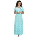 JSS 12093 - Printed Cotton Nighty for Women – Square Neck, Half Sleeves