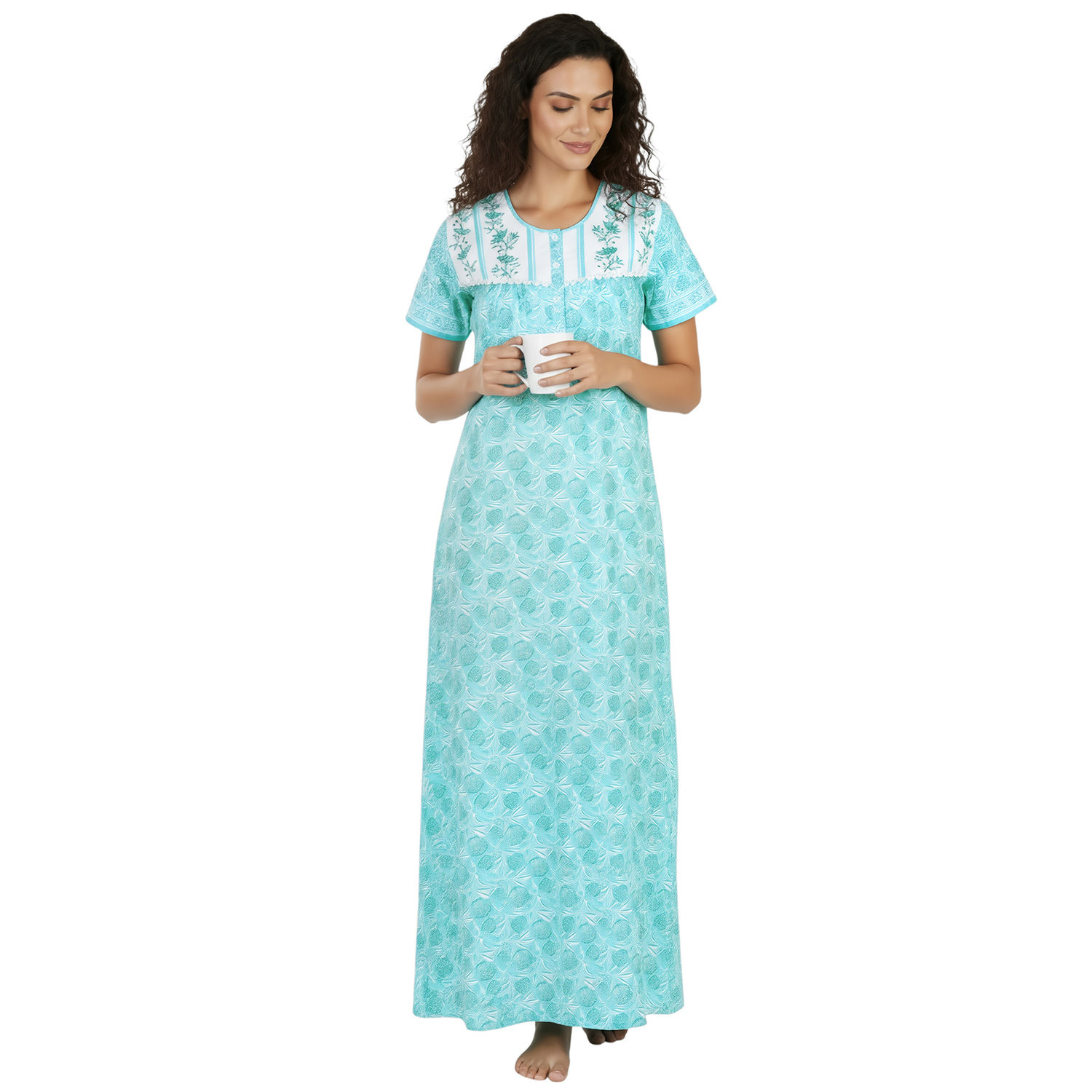 JSS 12093 COL 5_6 JSS 12093 - Printed Cotton Nighty for Women – Square Neck, Half Sleeves - Image 1