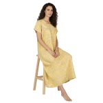 JSS 13001 - Printed Poly-Viscose Nighty for Women – Square Neck, Half Sleeves