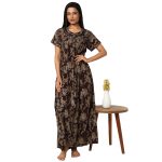JSS 11079-Printed Poly Viscose Nighty Round Neck Half Sleeves