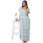 JSS 12006-Printed Poly Viscose Nighty Red Round Neck Half Sleeves