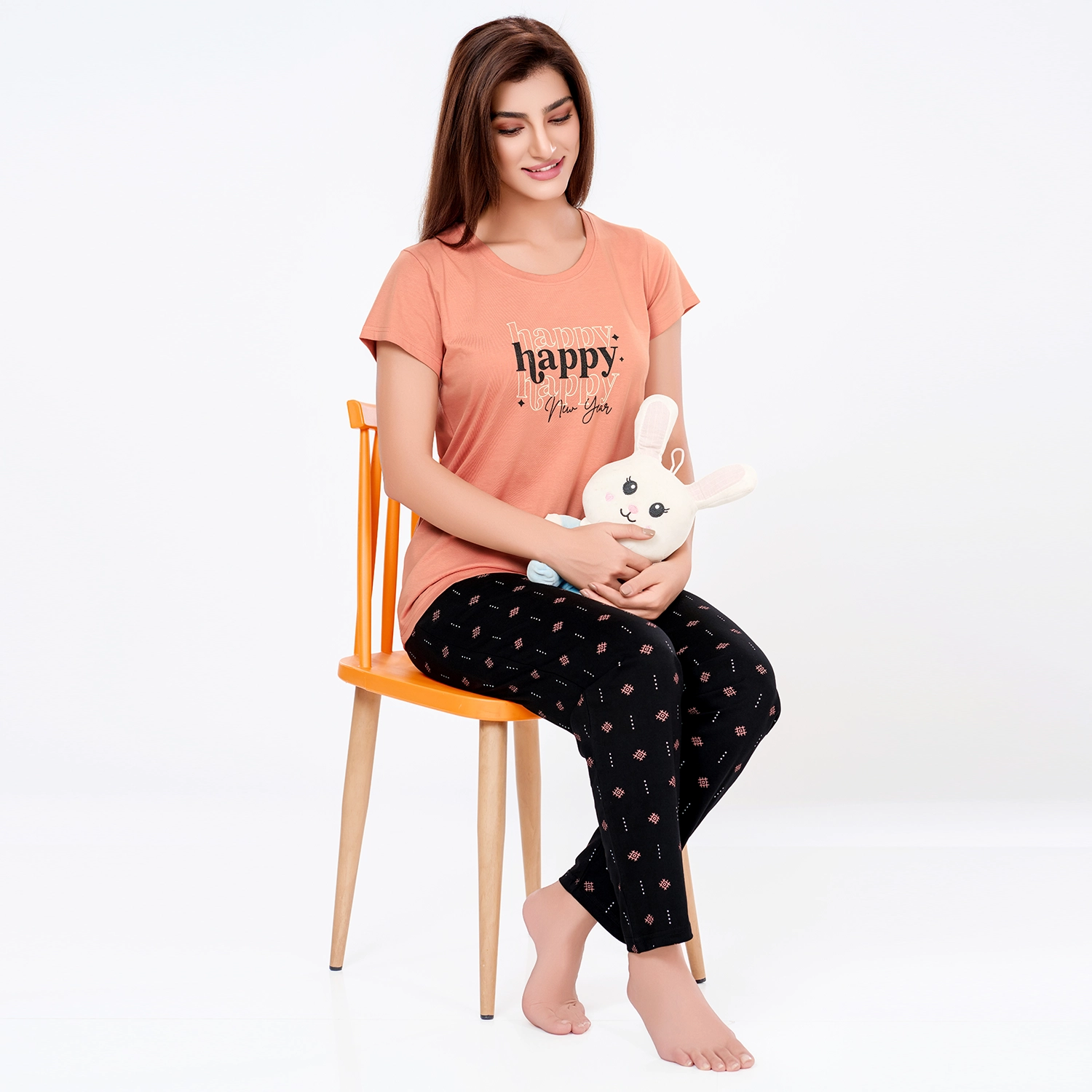 R-PJ-19704 (7) R-PJ-19704 Peach Peachy New Year- Nightwear-Night Suit - Image 1