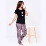 R-PJ-19722 Black Night Of Smiles- Nightwear-Night Suit